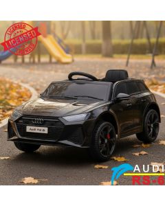 Audi RS6 - Licencirani auto na akumulator - Meke gume + kožno sedište - Crni