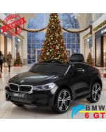 BMW 6 GT - Licencirani auto na akumulator - Meke gume + kožno sedište - Crni