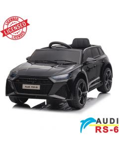 Audi RS6 - Licencirani auto na akumulator - Meke gume + kožno sedište - Crni