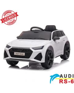 Audi RS6 - Licencirani auto na akumulator - Meke gume + kožno sedište - Beli