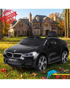 BMW 6 GT - Licencirani auto na akumulator - Meke gume + kožno sedište - Crni